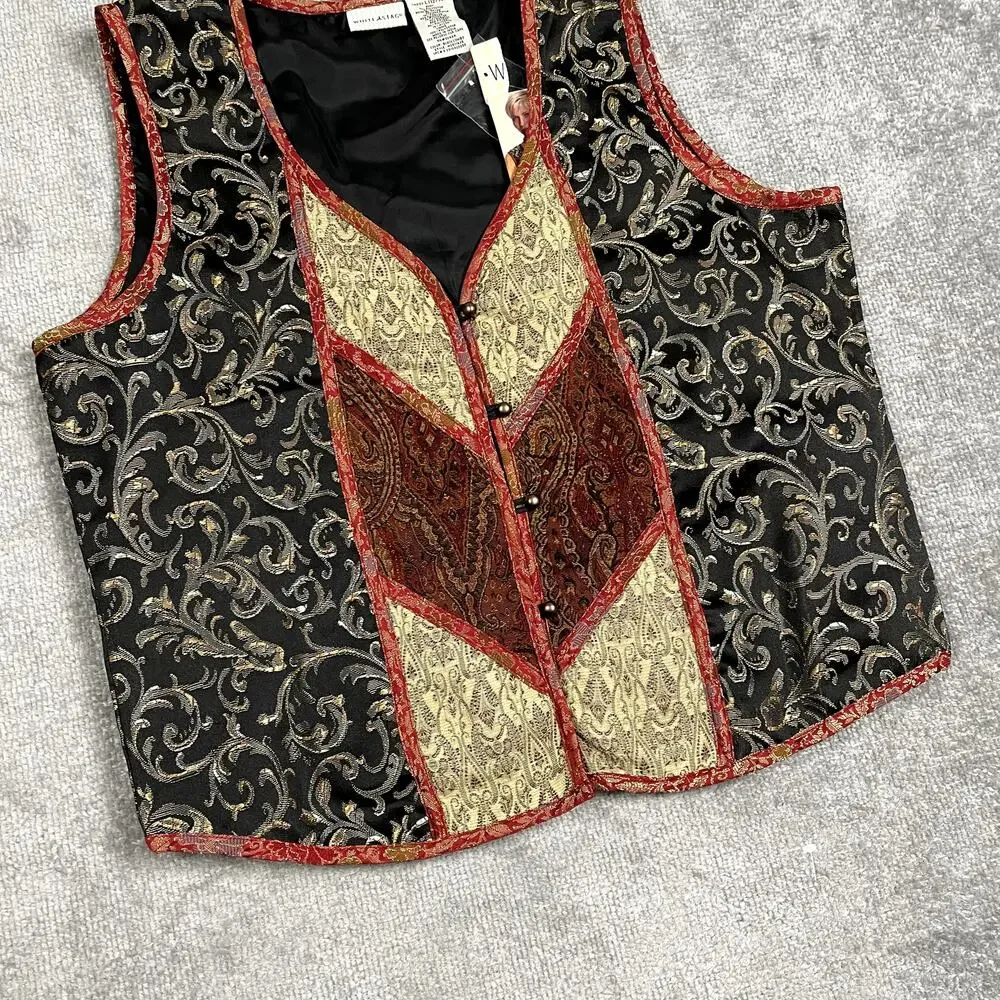 VTG Brocade Patchwork Paisley Boho Hippie Western Goth Whimsy Vest Womens L